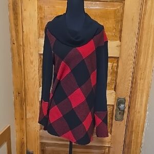Sophie A Red And Black Plaid Canincore Cowl Neck Sweater M/L